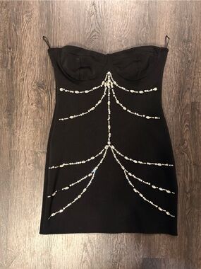 Zara Black Strapless Mini Dress with Rhinestone Embellishment